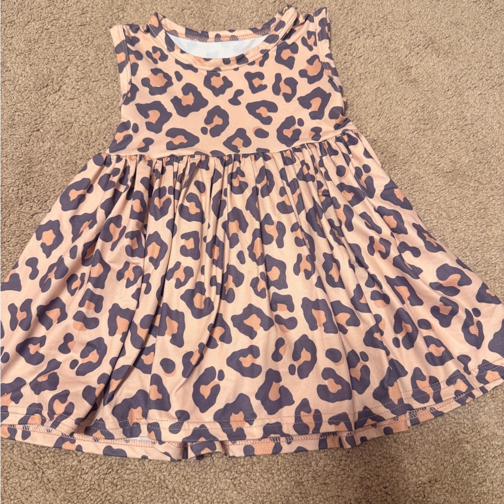 Girls Sleeveless Pink Leopard Print Dress